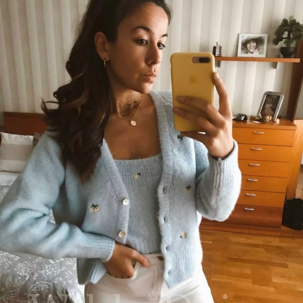 Zara blue floral embroidered cardigan - Picture 2 of 6